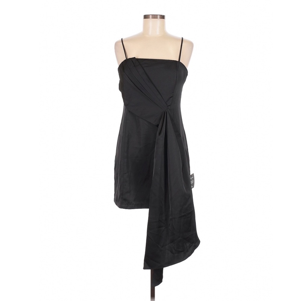 Lulus Romantic Allure Black Satin Asymmetrical Mini Dress Medium Party Cocktail